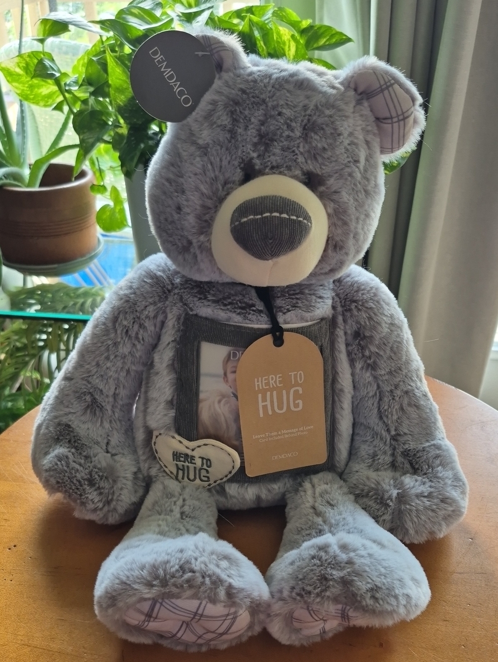 DEMDACO Gray 'Here to Hug' Plush Bear Photo Frame. NWT